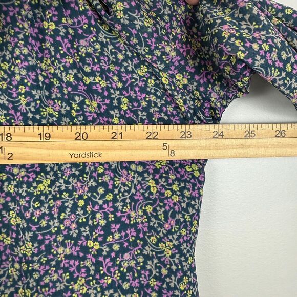 Boden Smocked Yoke Mini Dress Women's 20 Blue Pleated Tie Belt Cuff Sleeve Boho - Picture 9 of 10